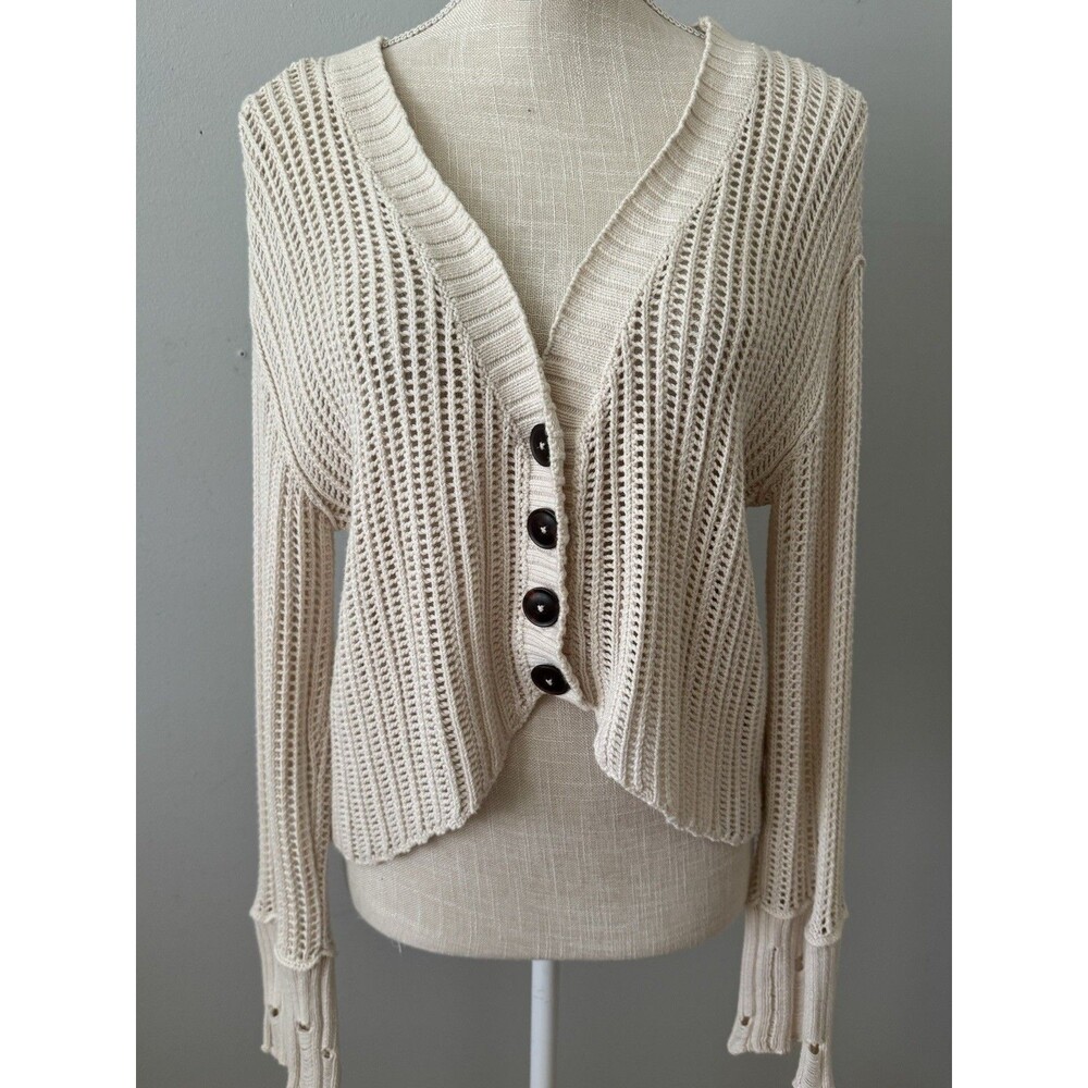 Urban Outfitters Cream Cropped Sweater Top Cotton Crochet Size Small